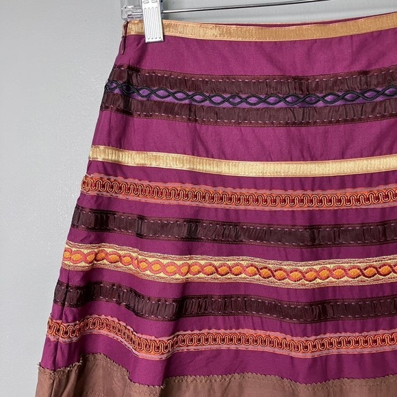THE Limited A-Line Ribbon Trim Striped Purple Gold Bohemian Skirt Women's Size 0 - Picture 14 of 15